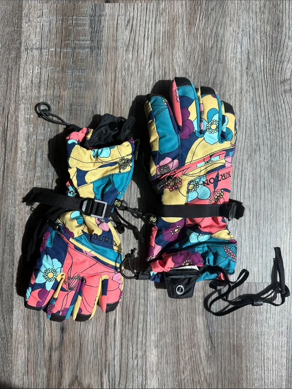 Burton Kids Floral Ski Gloves - Yellow, Blue, Pink, Black
